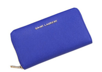 Hot Sale!2015 New Saint Laurent Bag Outlet- YSL Saffiano Leather Zippy Wallet 340841 Blue
